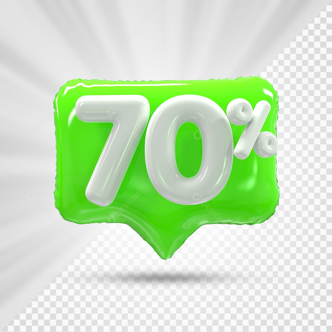 Caixa de Desconto Número 3D 70% Verde Elemento Para Composição PSD