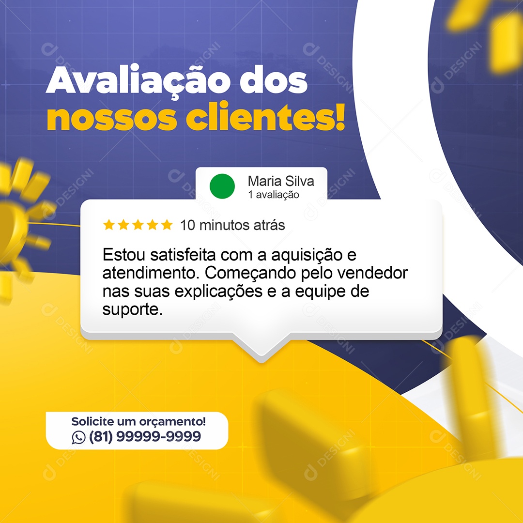 Avaliação dos Nossos Clientes Energia Solar Social Media PSD Editável