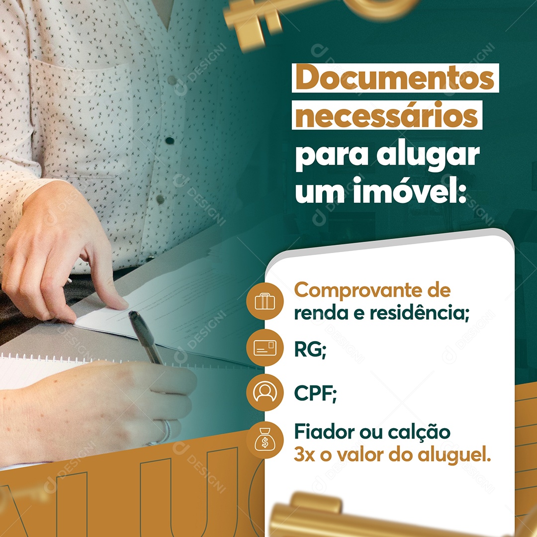 Documentos Necessários para Alugar um Imóvel Imobiliária Social Media PSD Editável