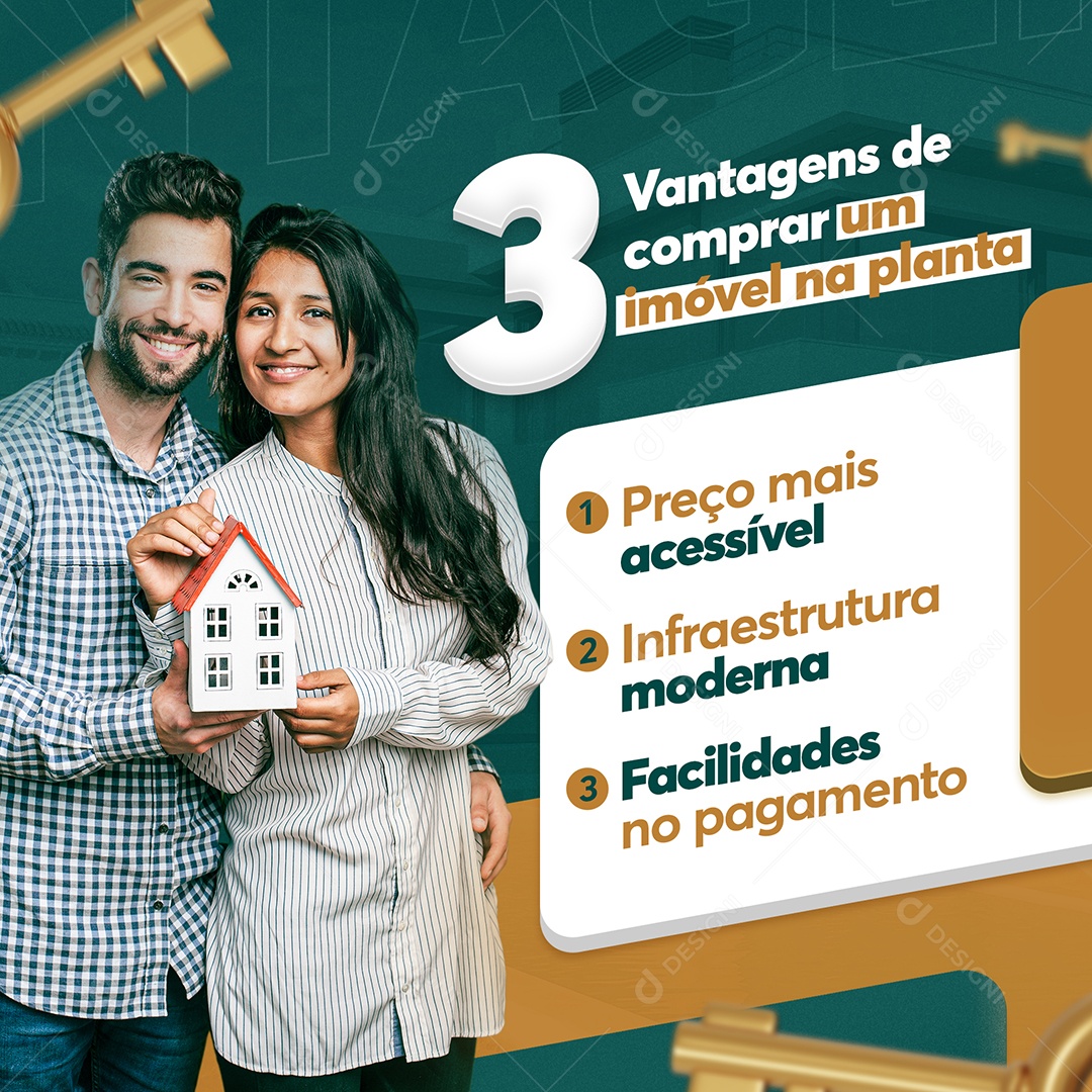 Social Media 3 Vantagens de Comprar um Imóvel na Planta Imobiliária Social Media PSD Editável