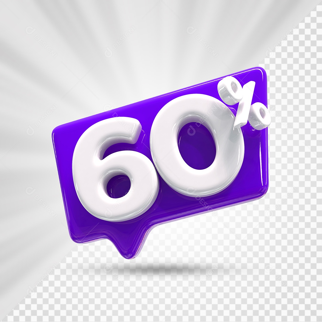 Caixa de Desconto Número 3D 60% Roxo Elemento Para Composição PSD
