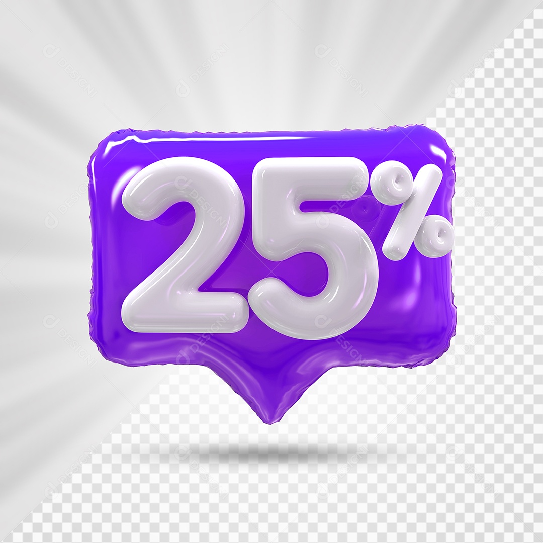 Caixa de Desconto Número 3D 25% Roxo Elemento Para Composição PSD