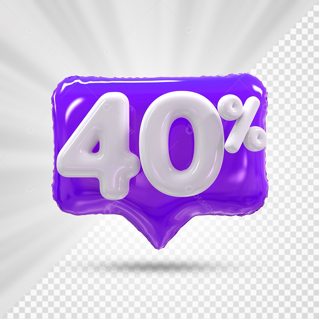 Caixa de Desconto Número 3D 40% Roxo Elemento Para Composição PSD