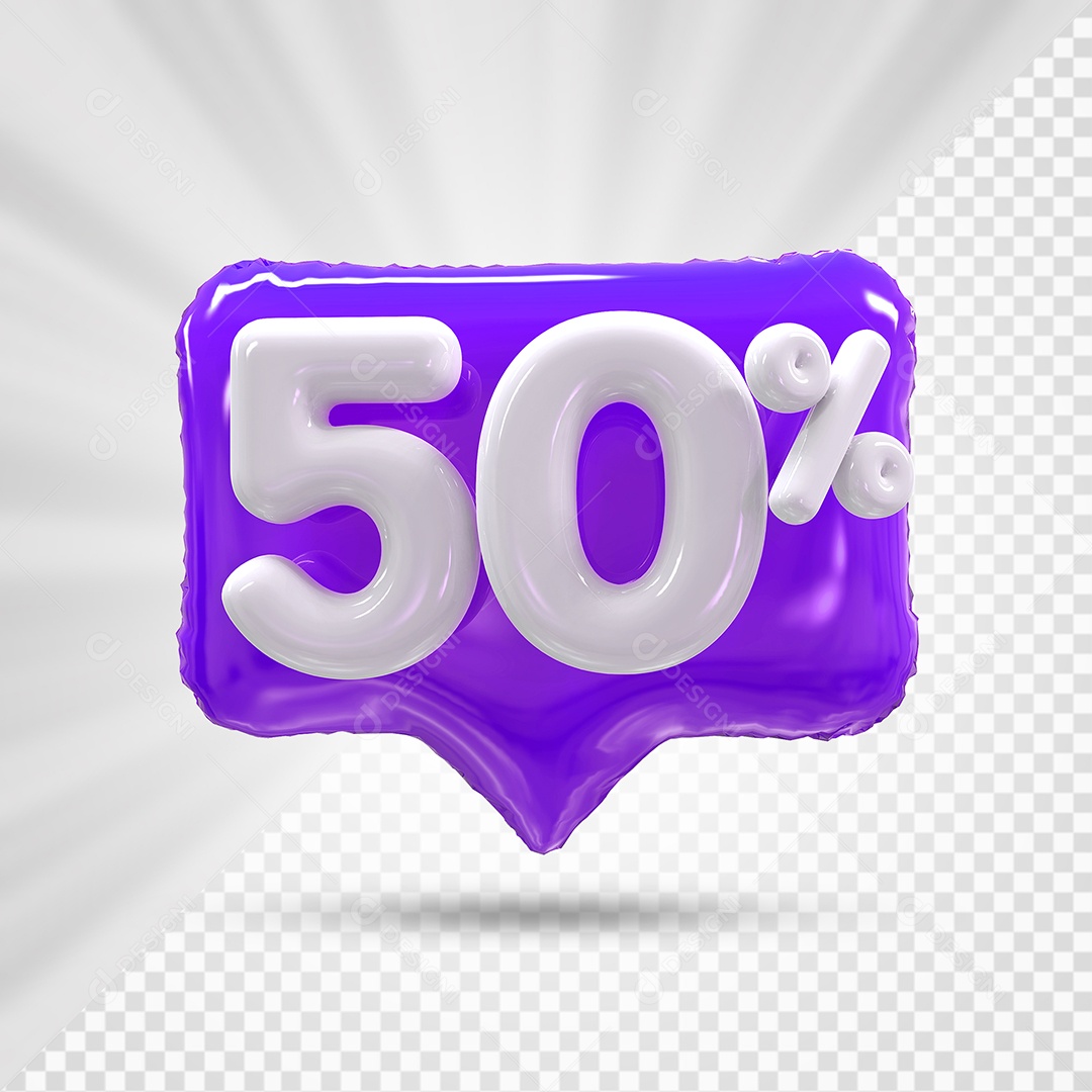 Caixa de Desconto Número 3D 50% Roxo Elemento Para Composição PSD