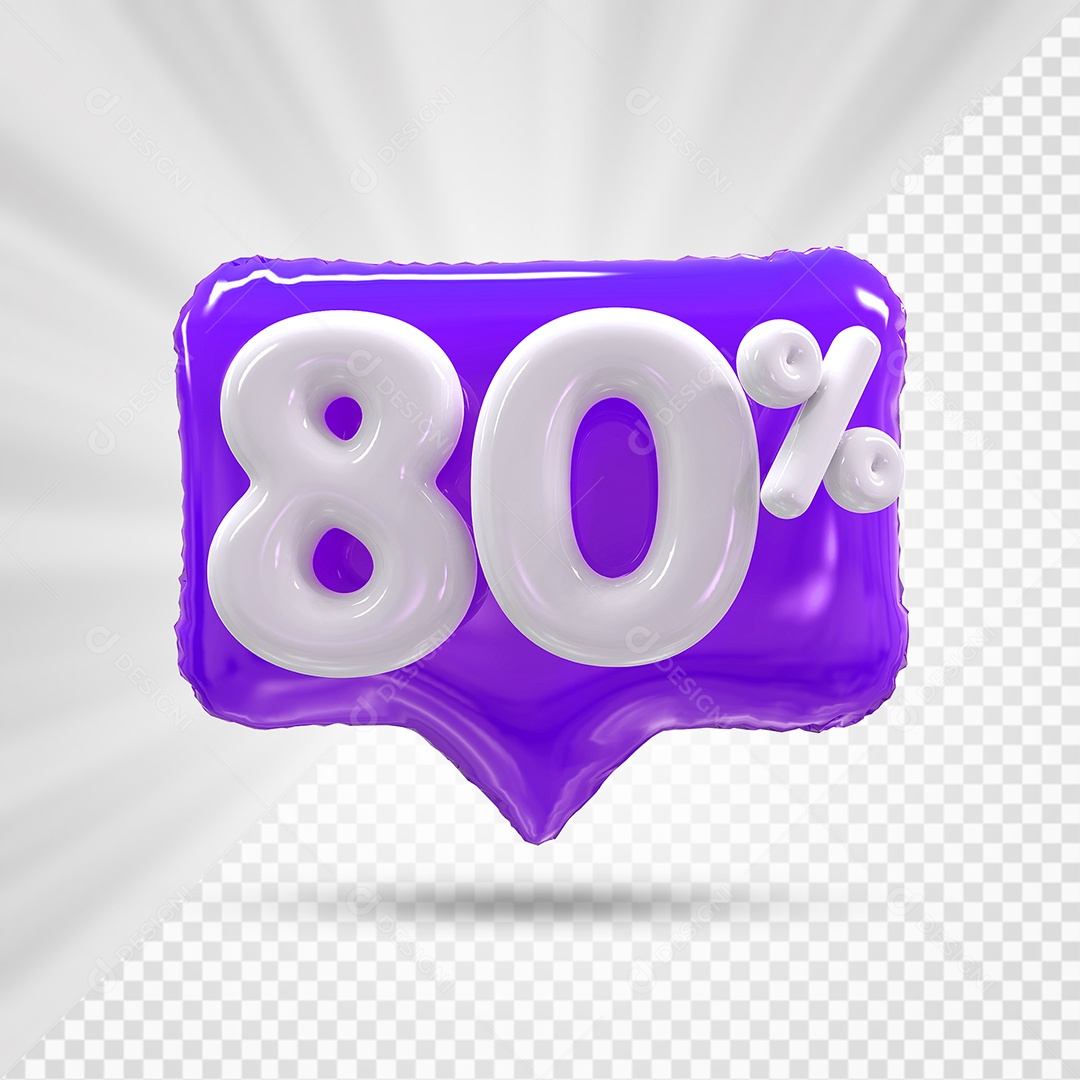 Caixa de Desconto Número 3D 80% Roxo Elemento Para Composição PSD