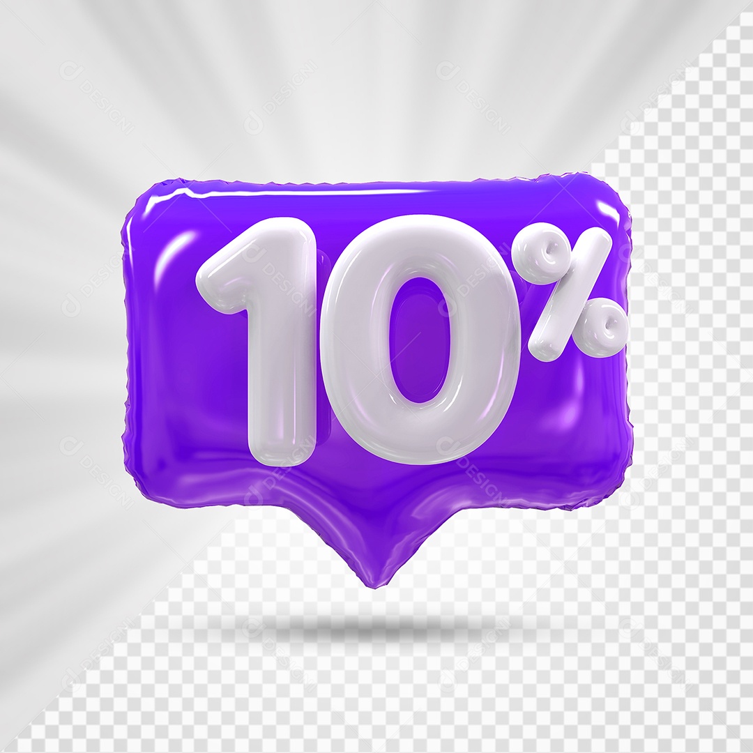 Caixa de Desconto Número 3D 10% Roxo Elemento Para Composição PSD