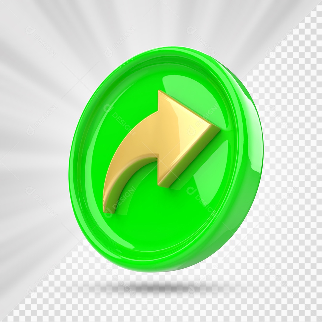 Ícone de Compartilhamento Dourado e Verde de Redes Sociais Elemento 3D PSD