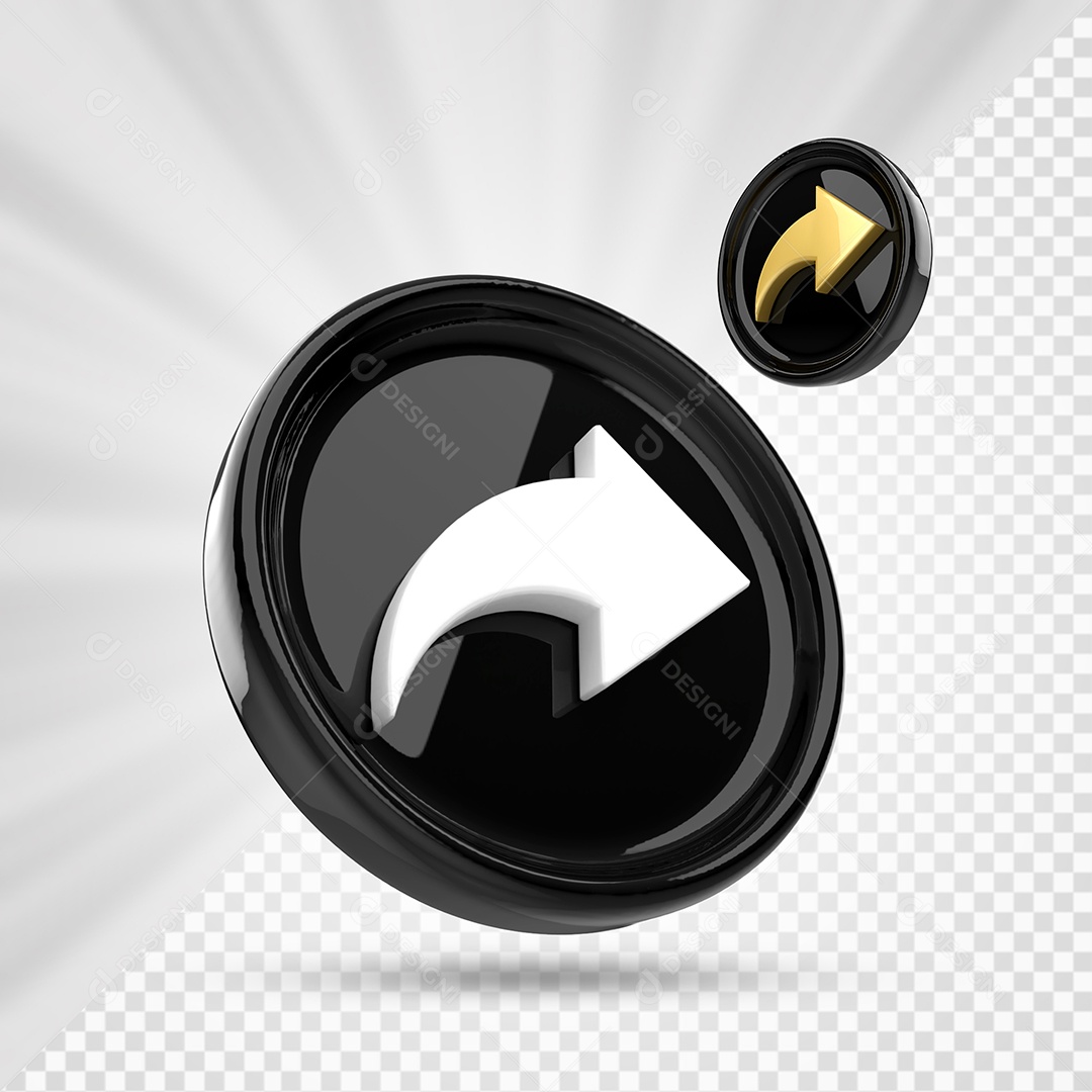 Ícone de Compartilhamento Preto Branco e Dourado de Redes Sociais Elemento 3D PSD