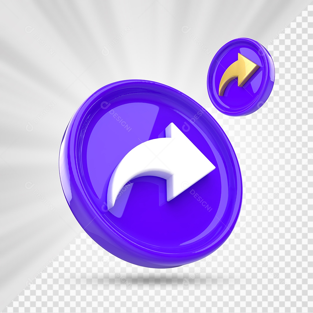 Ícone de Compartilhamento Roxo Branco e Dourado de Redes Sociais Elemento 3D PSD