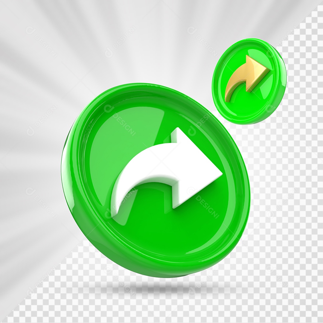 Ícone de Compartilhamento Verde Branco e Dourado de Redes Sociais Elemento 3D PSD