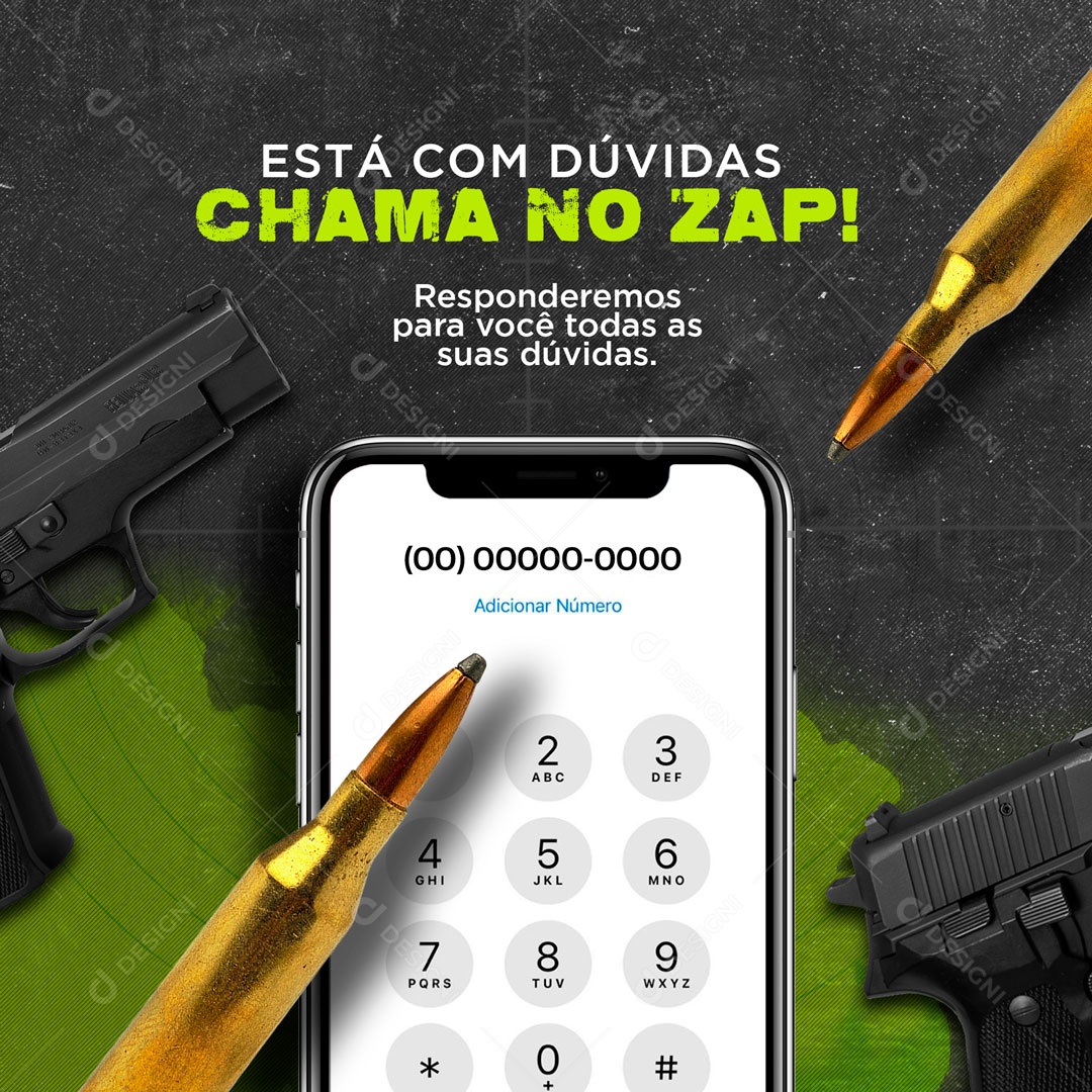Está com Dúvidas Chama no Zap! Clube de Tiro Social Media PSD Editável