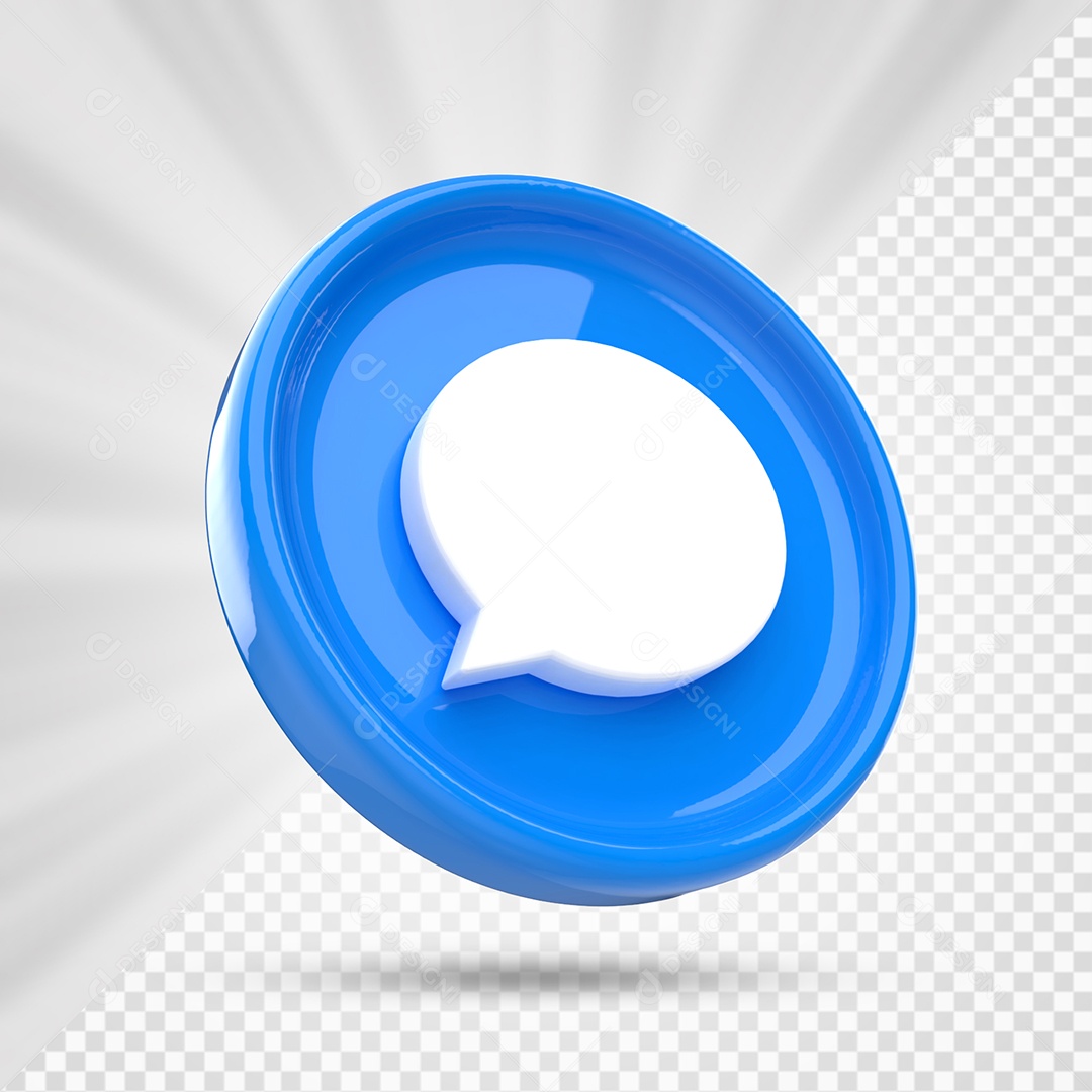 Ícone de Comentário Azul e Branco Elemento 3D para Composição PSD