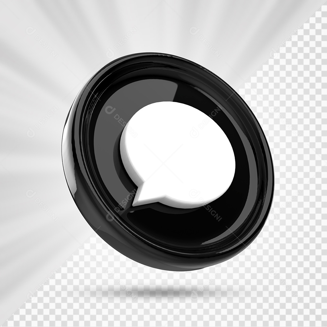 Ícone de Comentário Preto e Branco Elemento 3D para Composição PSD