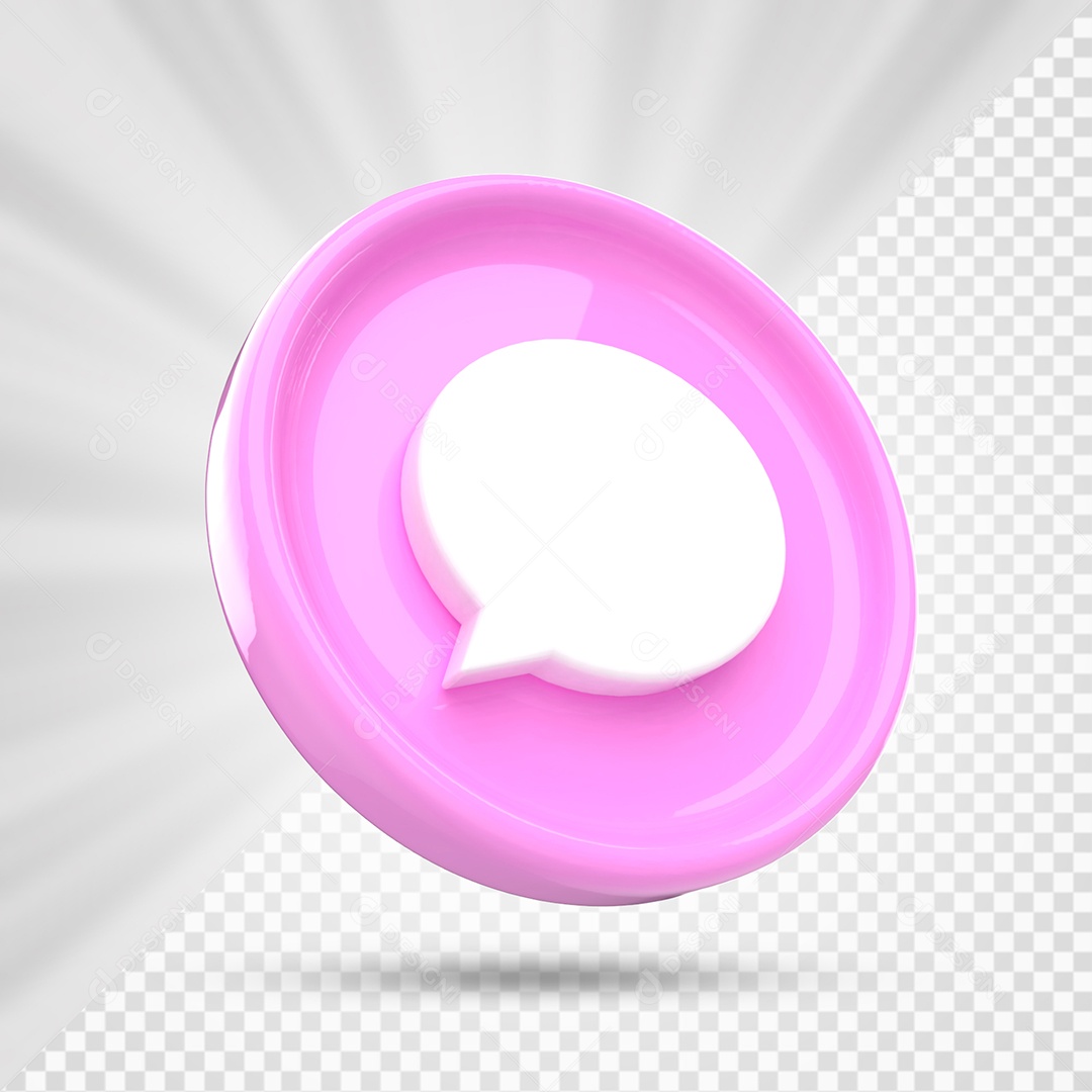 Ícone de Comentário Rosa e Branco Elemento 3D para Composição PSD