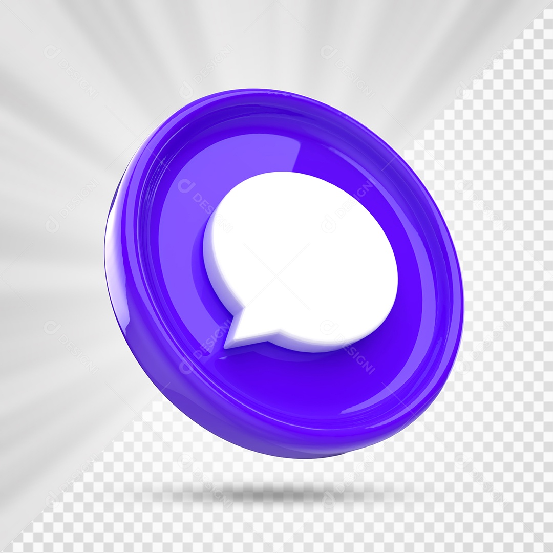 Ícone de Comentário Roxo e Branco Elemento 3D para Composição PSD