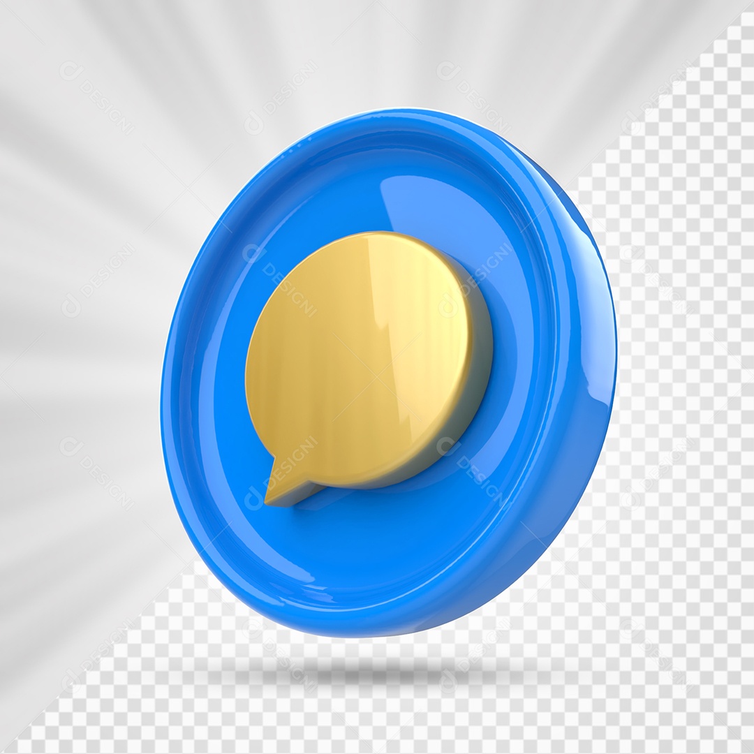 Ícone de Comentário Azul e Dourado Elemento 3D para Composição PSD