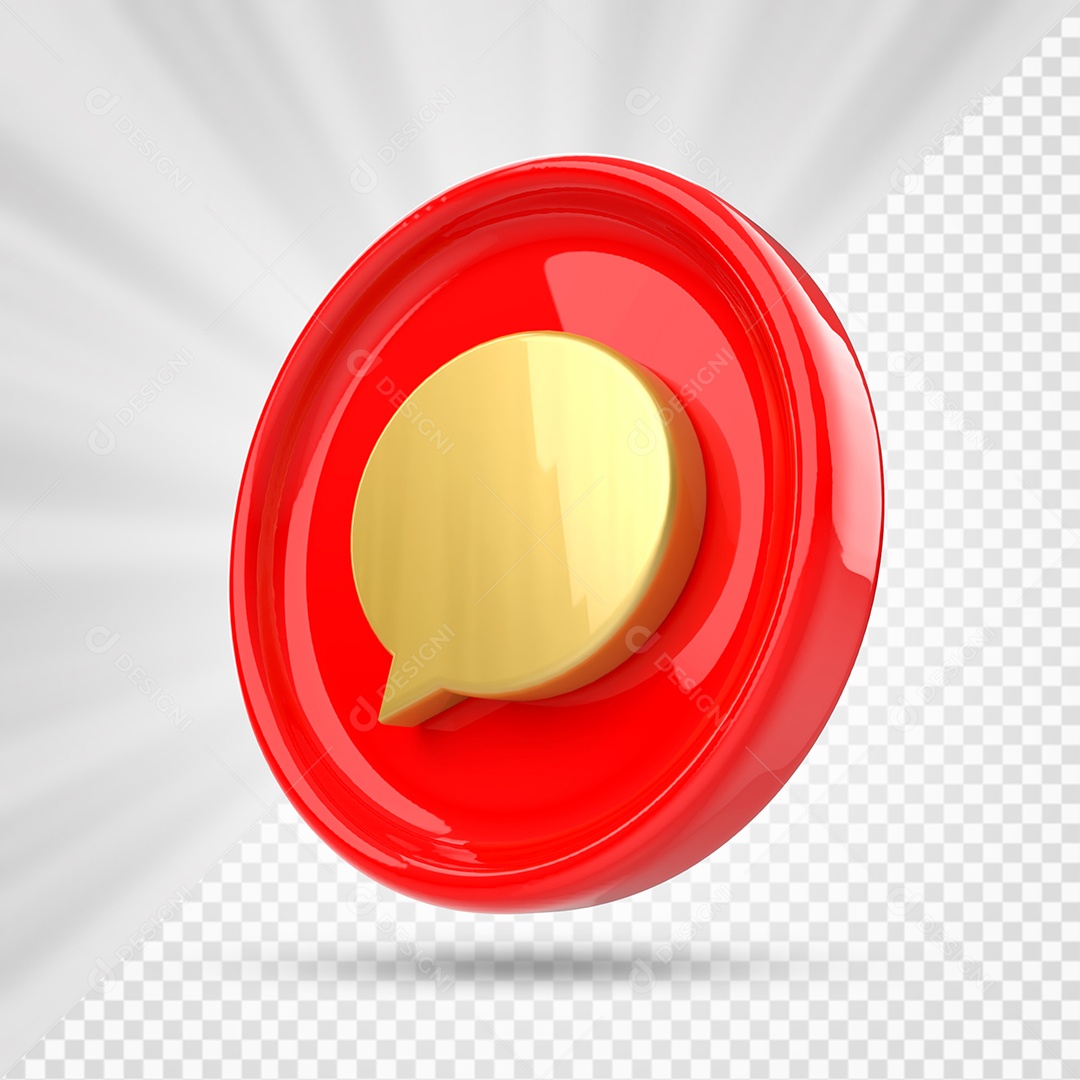 Ícone de Comentário Vermelho e Dourado Elemento 3D para Composição PSD