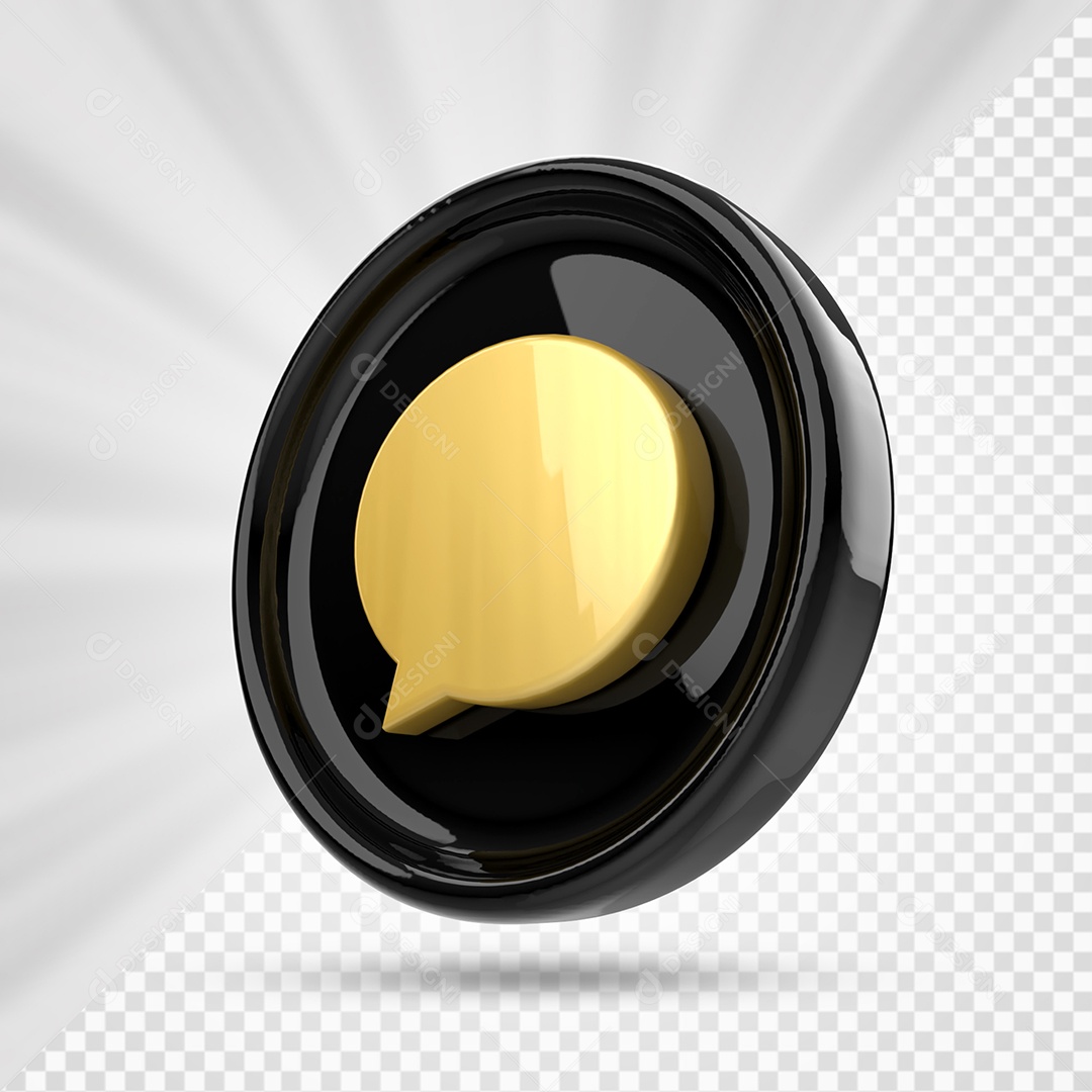Ícone de Comentário Preto e Dourado Elemento 3D para Composição PSD