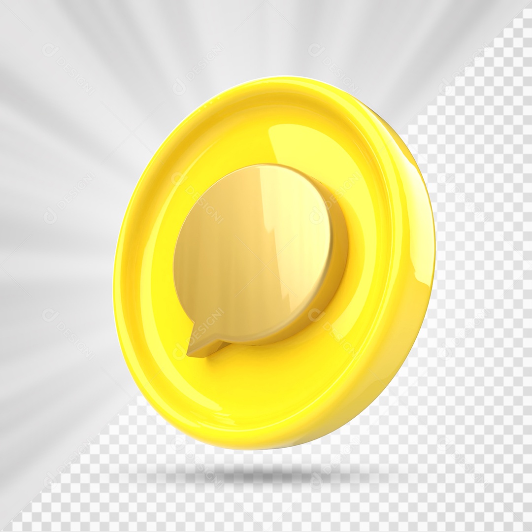 Ícone de Comentário Amarelo e Dourado Elemento 3D para Composição PSD