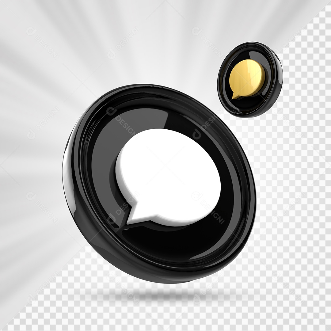 Ícone de Comentário Preto Branco e Dourado Elemento 3D para Composição PSD