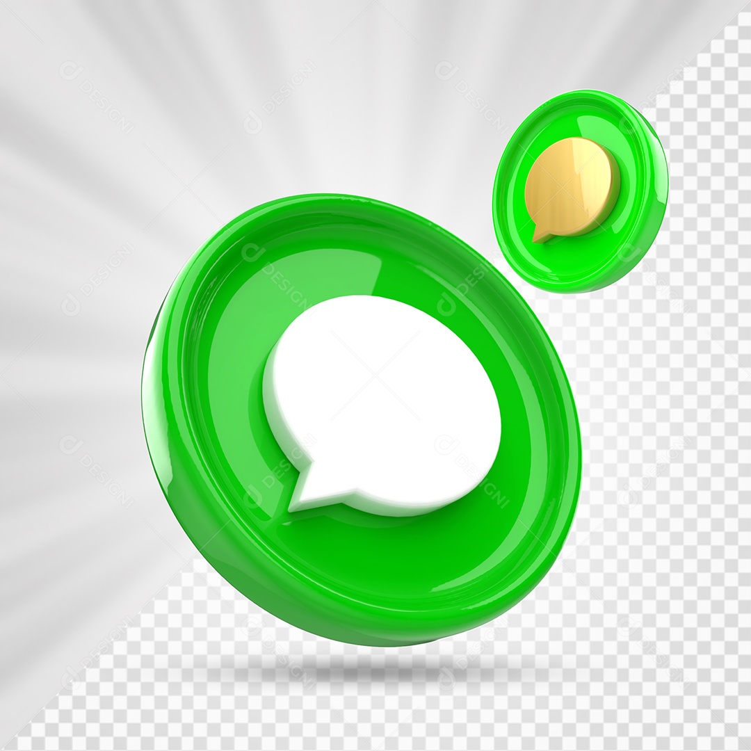 Ícone de Comentário Verde Branco e Dourado Elemento 3D para Composição PSD