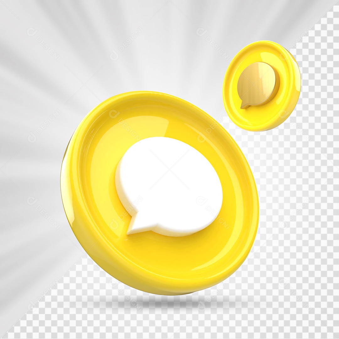 Ícone de Comentário Amarelo Branco e Dourado Elemento 3D para Composição PSD