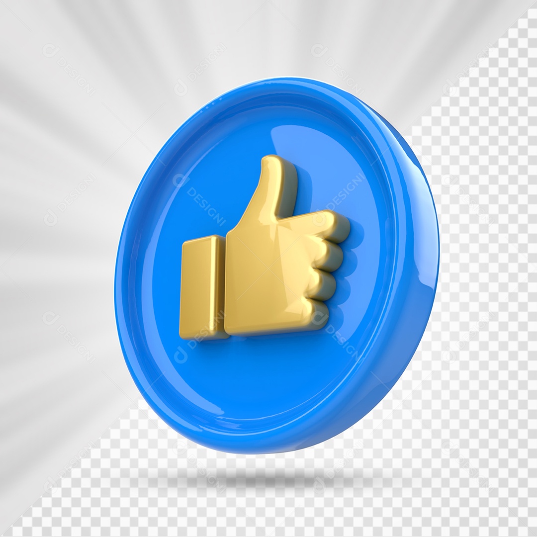 Like do Facebook Azul e Dourado Elemento 3D para Composição PSD