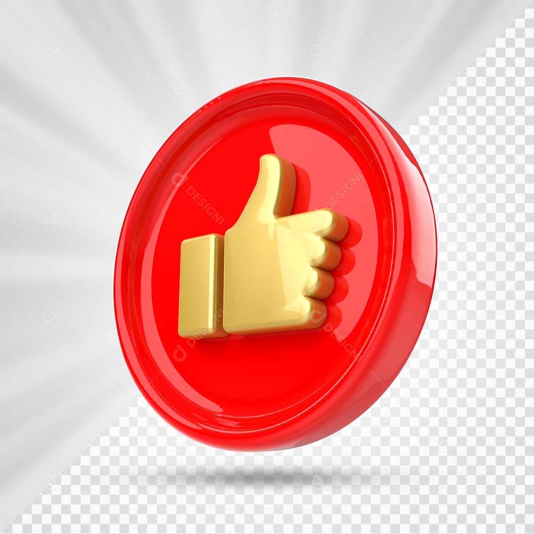 Like do Facebook Vermelho e Dourado Elemento 3D para Composição PSD