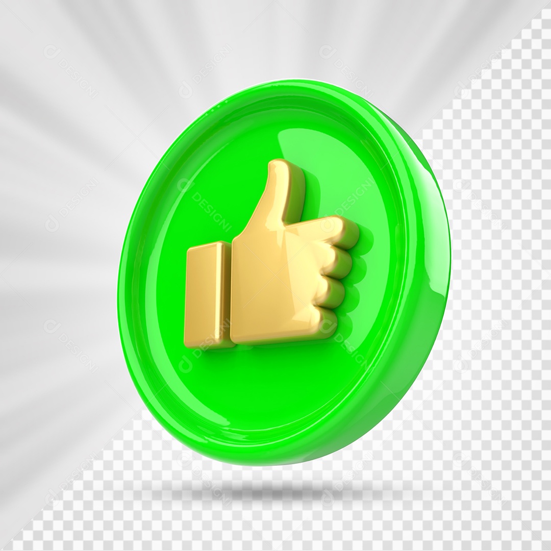 Like do Facebook Verde e Dourado Elemento 3D para Composição PSD