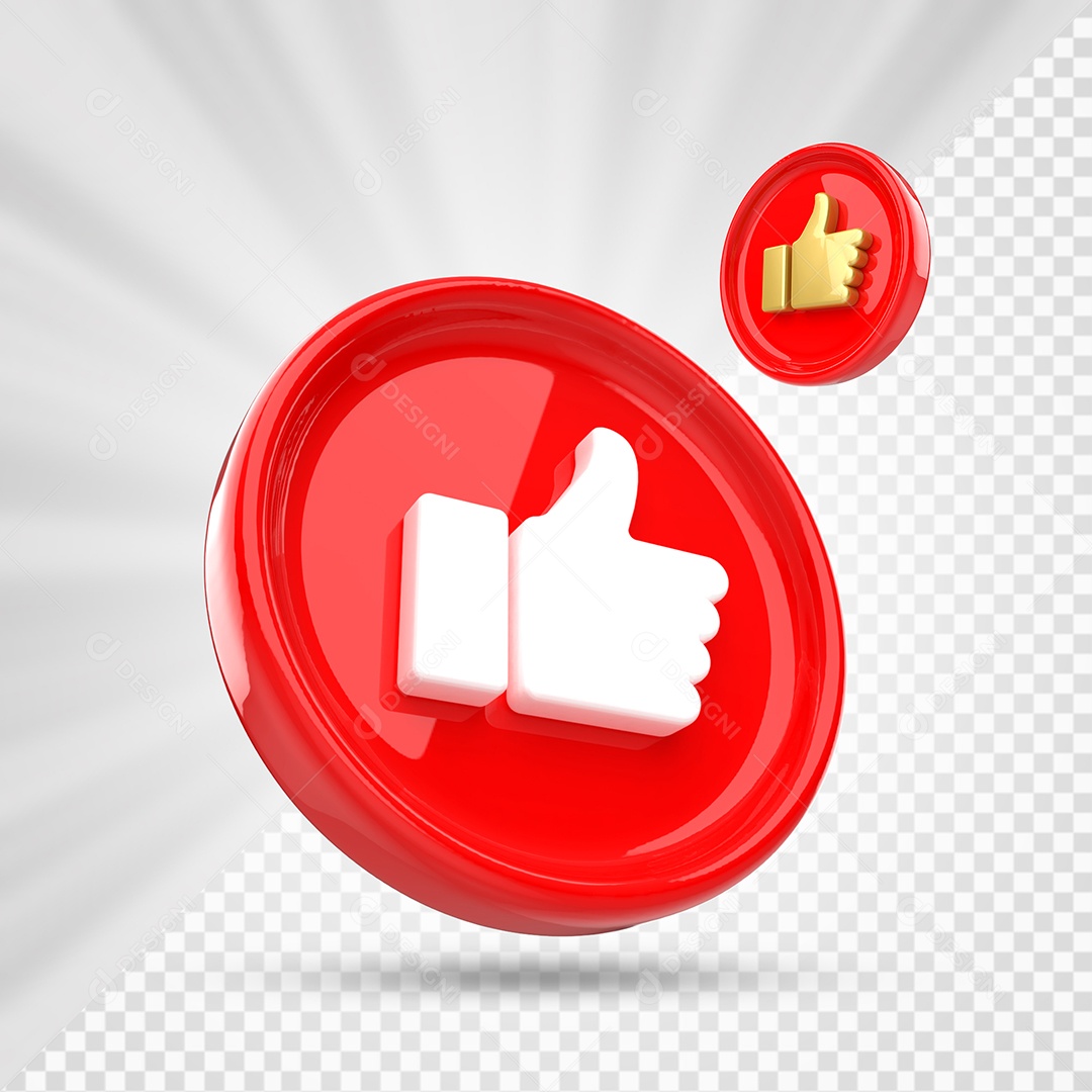 Like do Facebook Vermelho Dourado e Branco Elemento 3D para Composição PSD