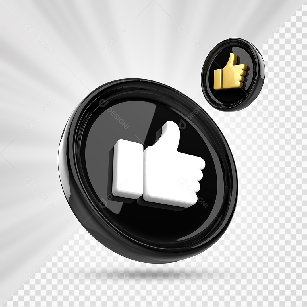 Like do Facebook Preto Dourado e Branco Elemento 3D para Composição PSD