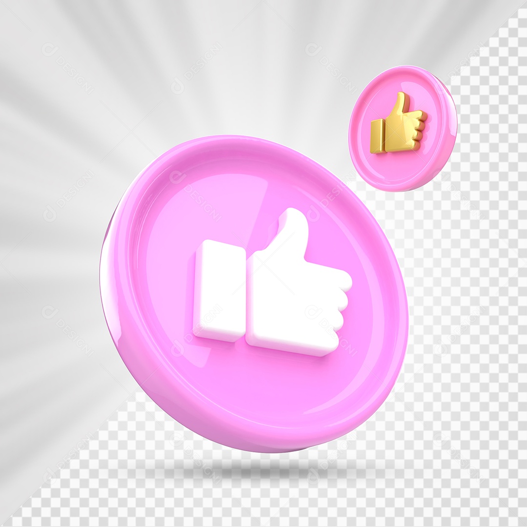 Like do Facebook Rosa Dourado e Branco Elemento 3D para Composição PSD