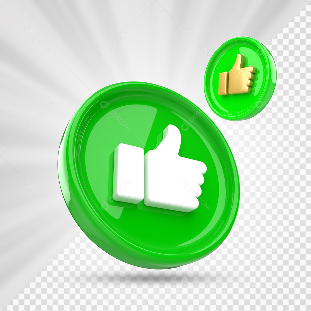 Like do Facebook Verde Dourado e Branco Elemento 3D para Composição PSD