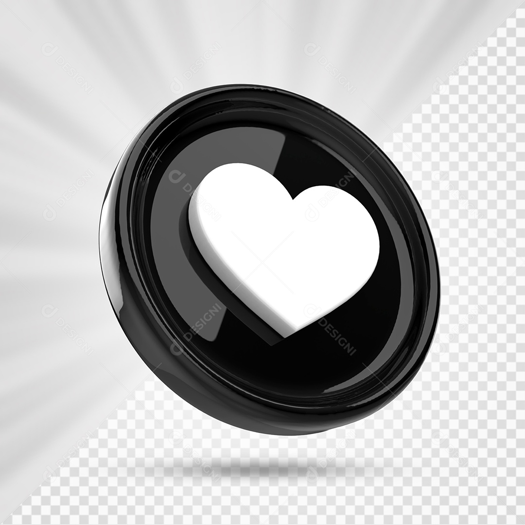 Like do Instagram Preto e Branco Elemento 3D para Composição PSD