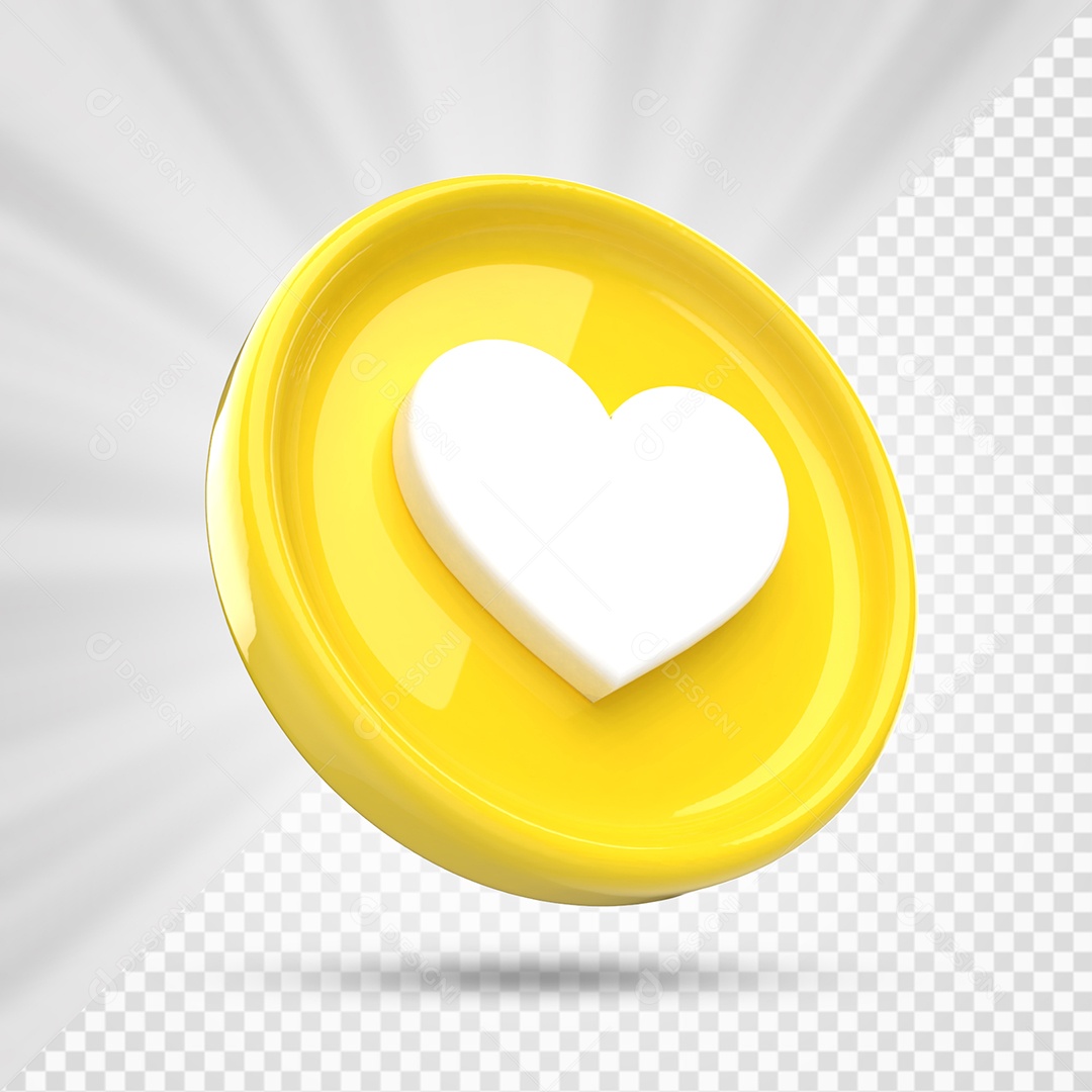 Like do Instagram Amarelo e Branco Elemento 3D para Composição PSD