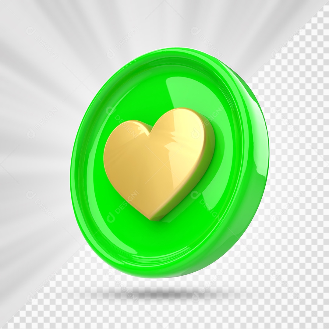 Like do Instagram Verde e Dourado Elemento 3D para Composição PSD