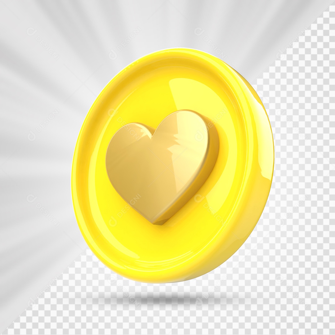 Like do Instagram Amarelo e Dourado Elemento 3D para Composição PSD