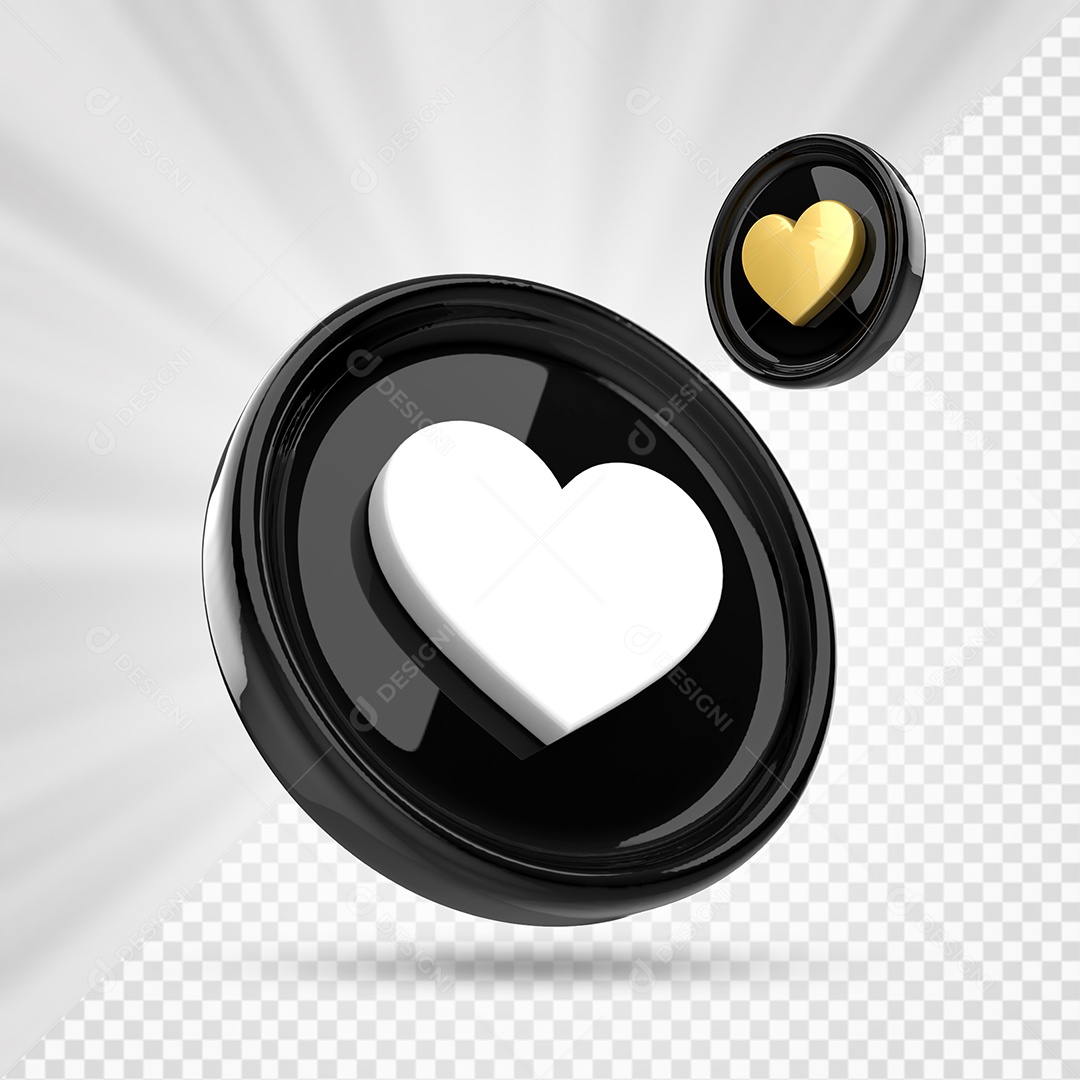 Like do Instagram Branco Dourado e Preto Elemento 3D para Composição PSD