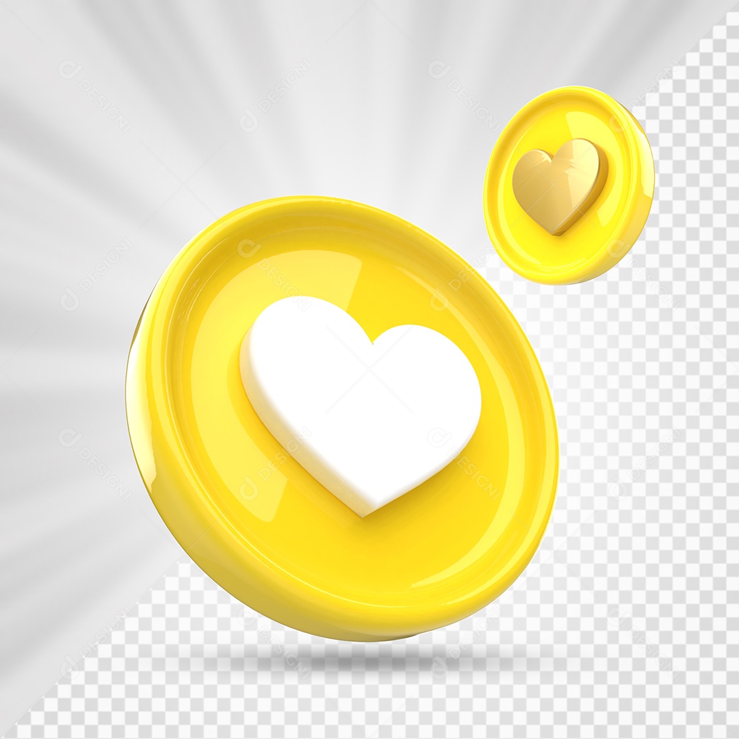 Like do Instagram Branco Dourado e Amarelo Elemento 3D para Composição PSD
