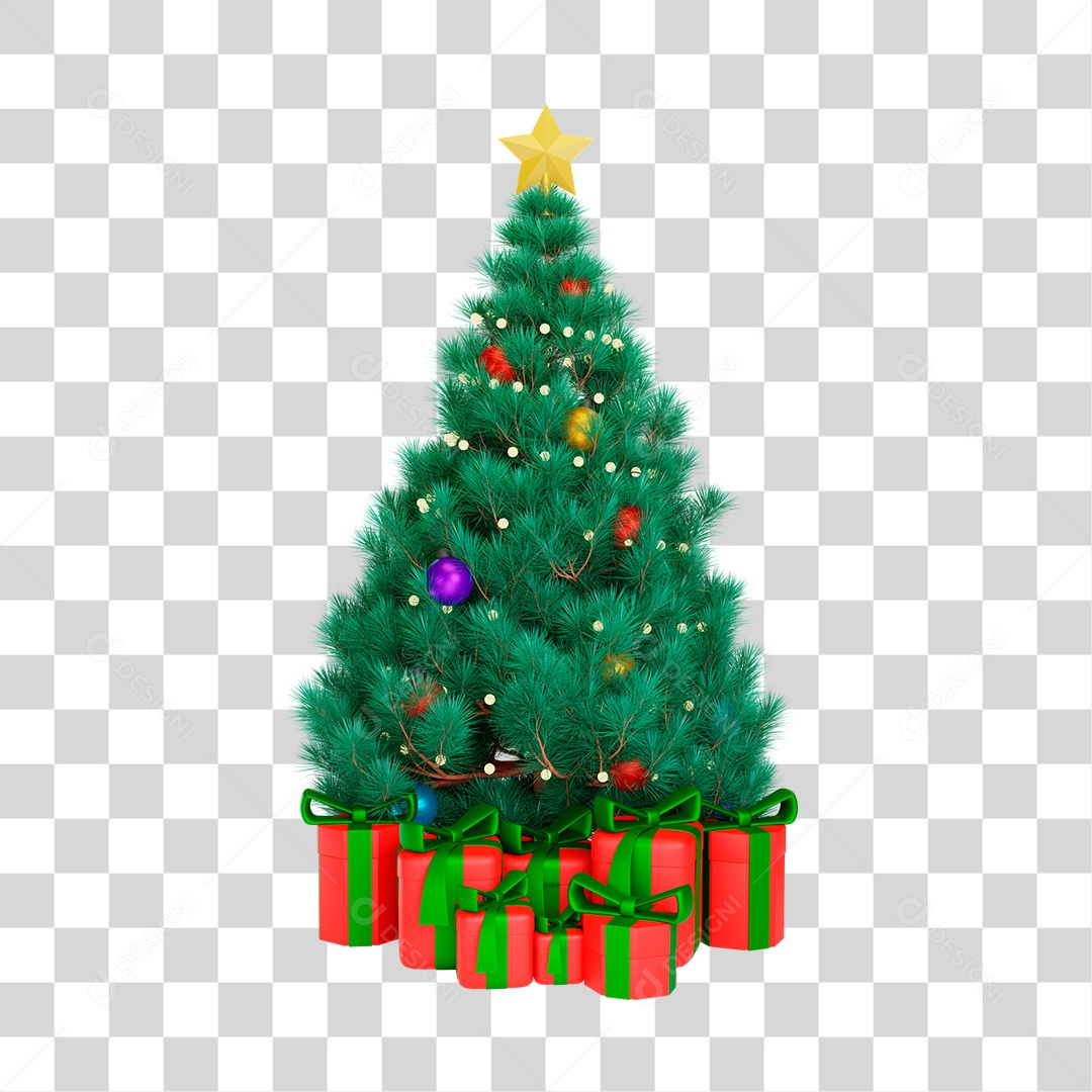 Árvore e Presentes de Natal Elemento 3D PNG Transparente