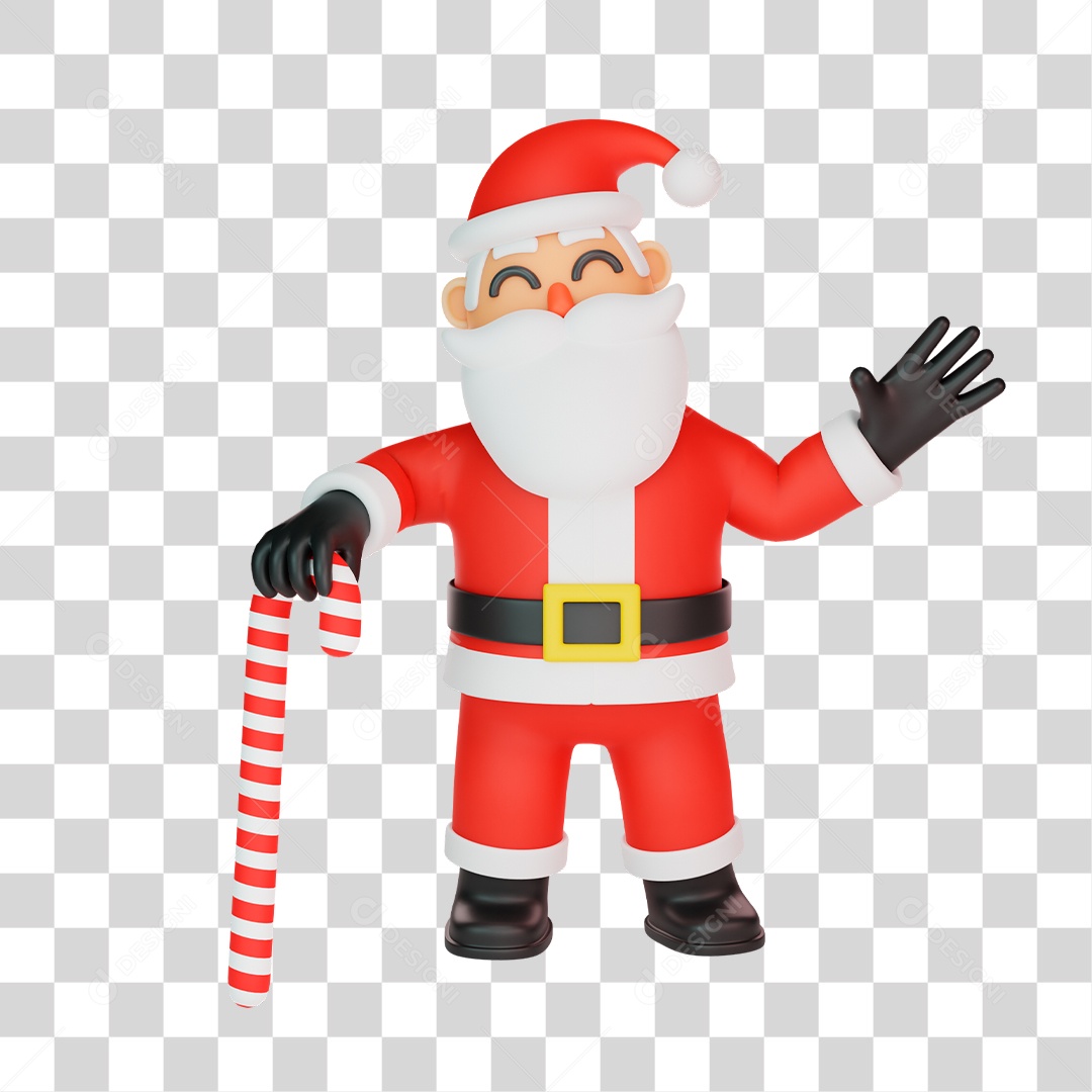 Papai Noel com um Bastão de Doce Elemento 3D PNG Transparente