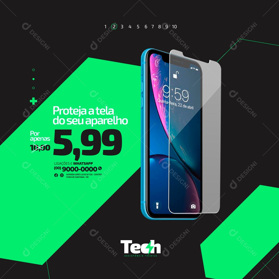 Proteja a Tela do Seu Aparelho Assistência Técnica e Conserto de Celulares Social Media PSD Editável