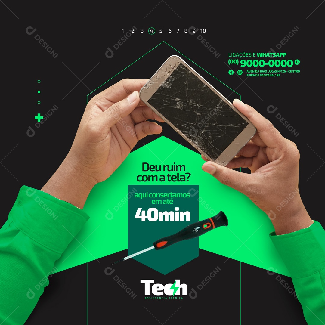 Deu Ruim com a Tela? Assistência Técnica e Conserto de Celulares Social Media PSD Editável