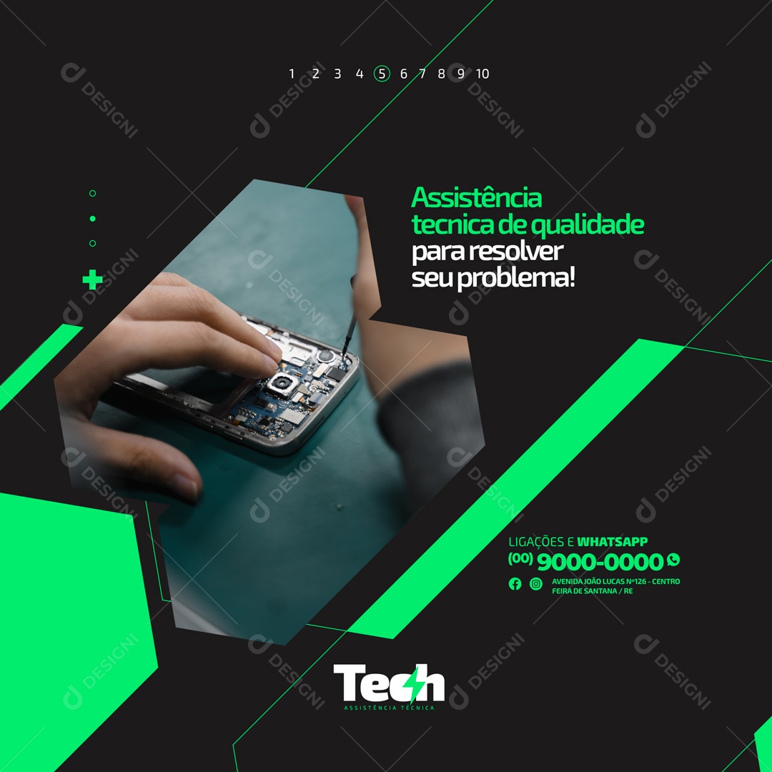 Assistência Técnica e Conserto de Celulares Social Media PSD Editável