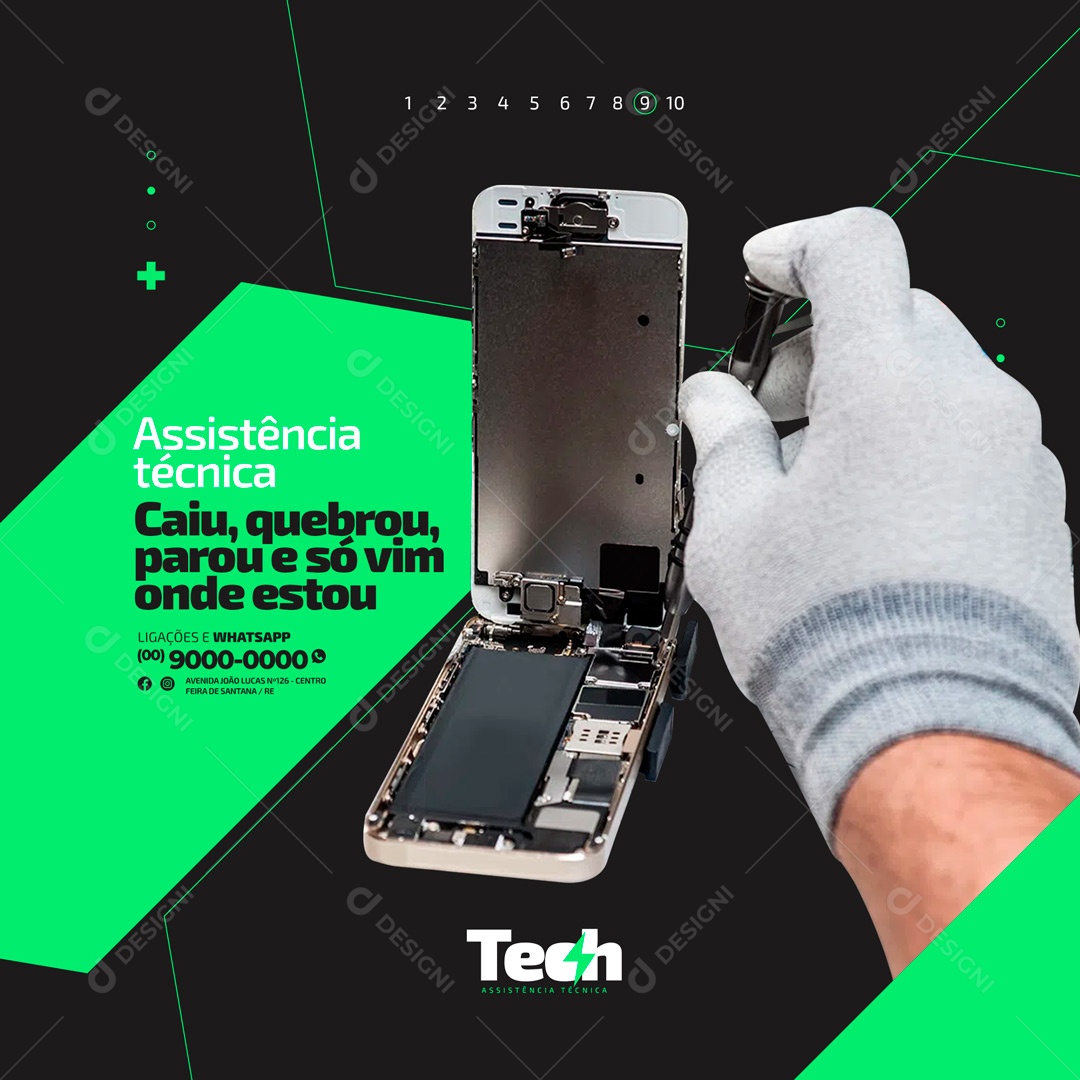 Assistência Técnica e Conserto de Celulares Social Media PSD Editável