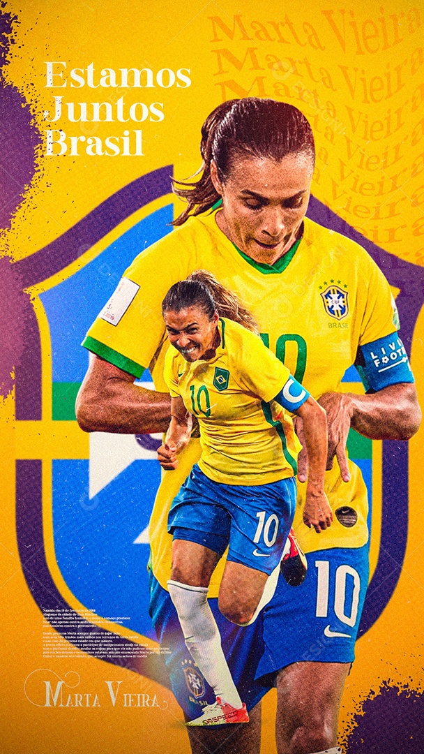 Flyer Jogadora de Futebol Marta Estamos Juntos Brasil Story Social Media PSD Editável