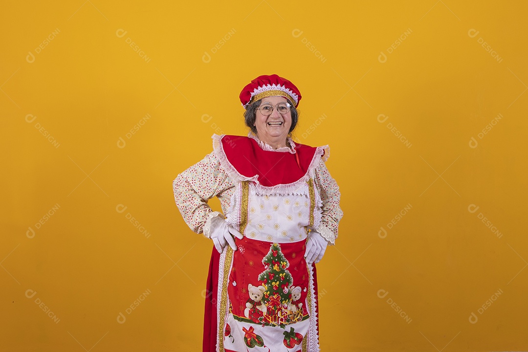 Mamãe Noel sorridente Feliz Natal sobre fundo isolado