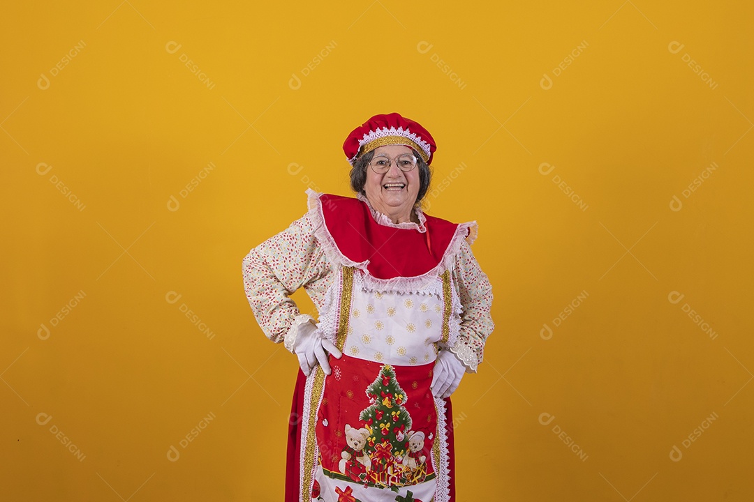 Mamãe Noel sorridente Feliz Natal sobre fundo isolado