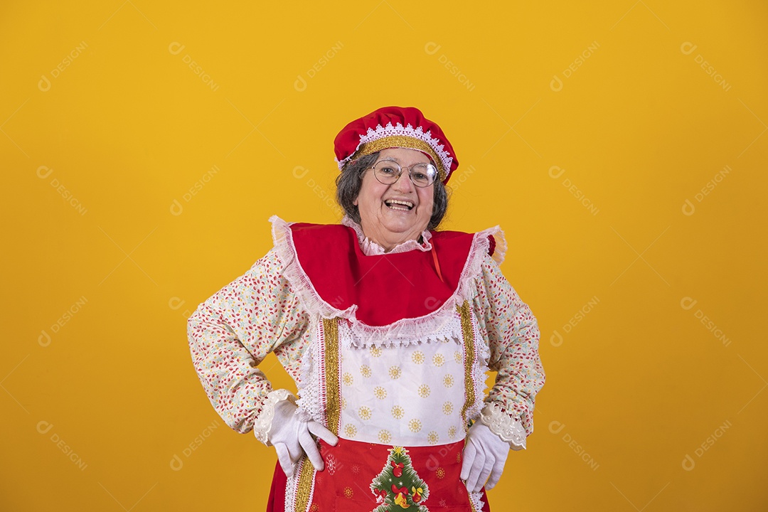 Mamãe Noel sorridente Feliz Natal sobre fundo isolado