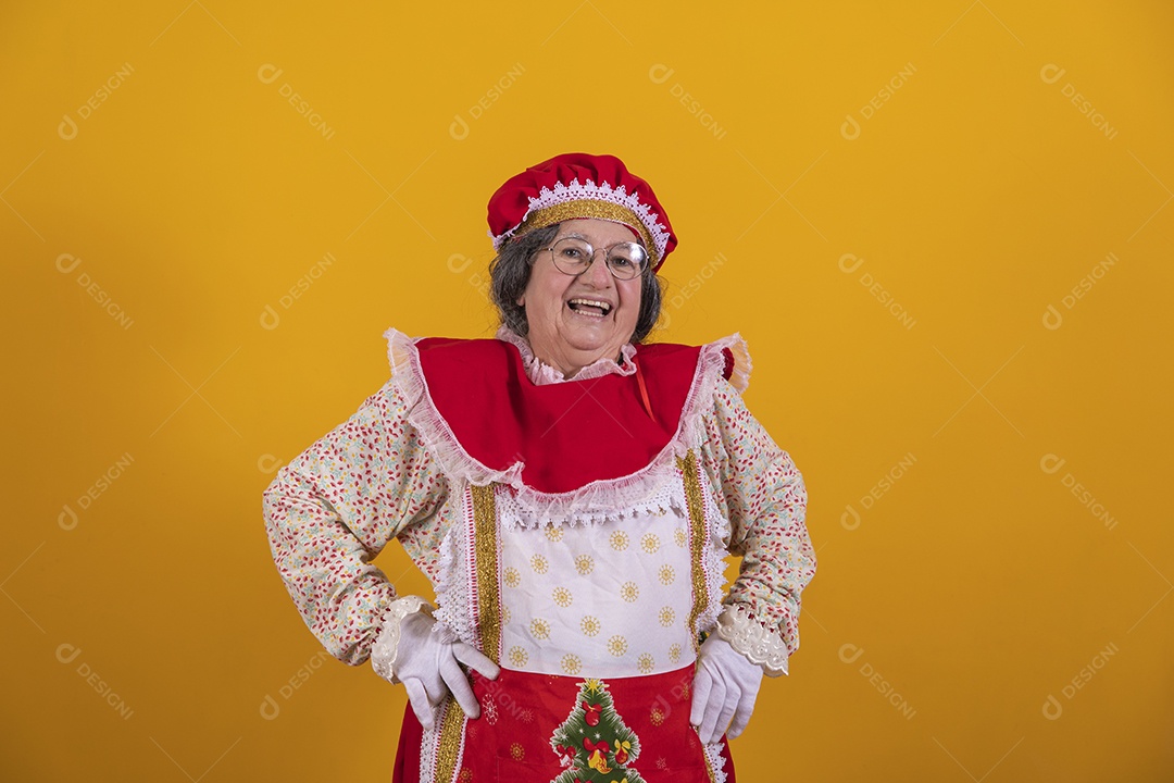 Mamãe Noel sorridente Feliz Natal sobre fundo isolado